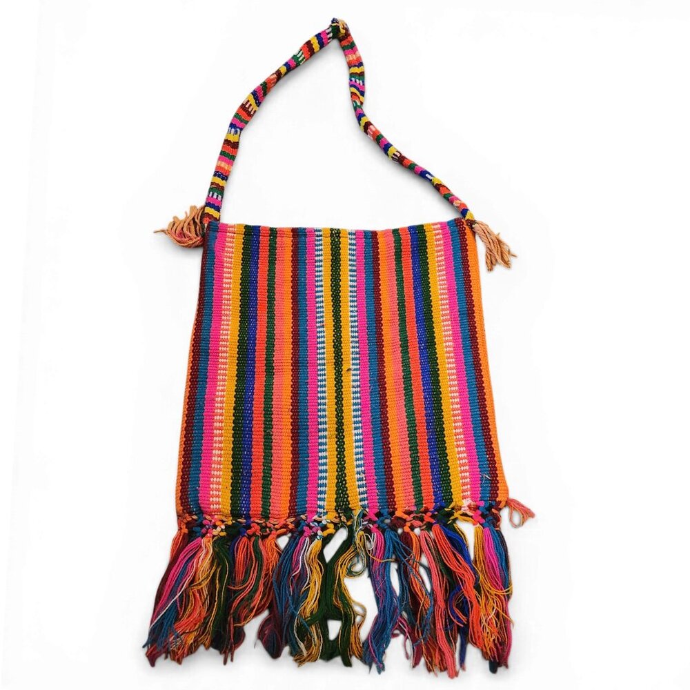Handwoven Guatemalan Textile Cross Body Bag Boho Hippie Purse with Tassels